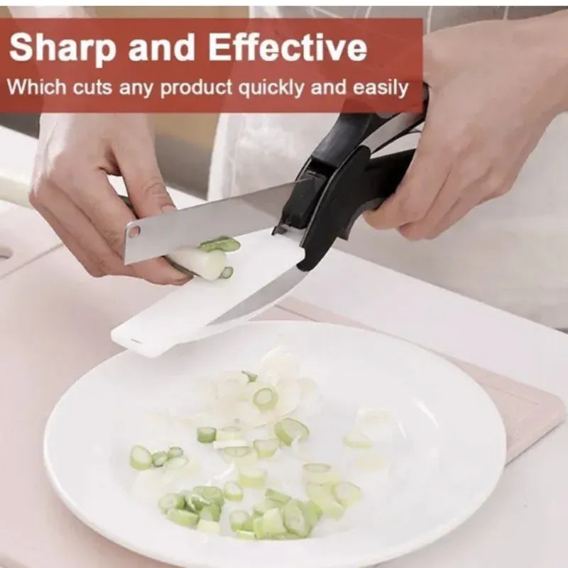 2 in 1 Multipurpose Vegetable Slicer & Fruit Cutter Knife with Built-in Cutting Board
