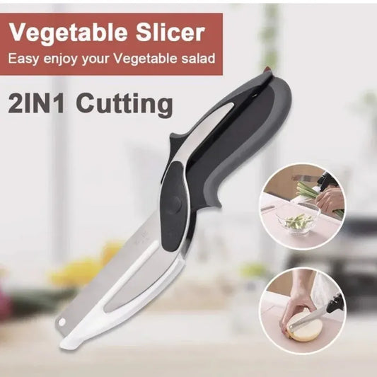 2 in 1 Multipurpose Vegetable Slicer & Fruit Cutter Knife with Built-in Cutting Board
